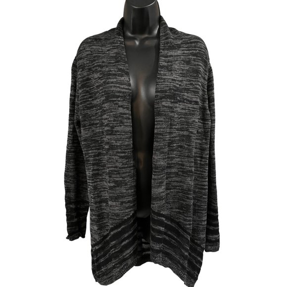 Eileen Fisher Womens Cardigan Small Black Gray Lightweight Open Front Long Sleev - Picture 1 of 7